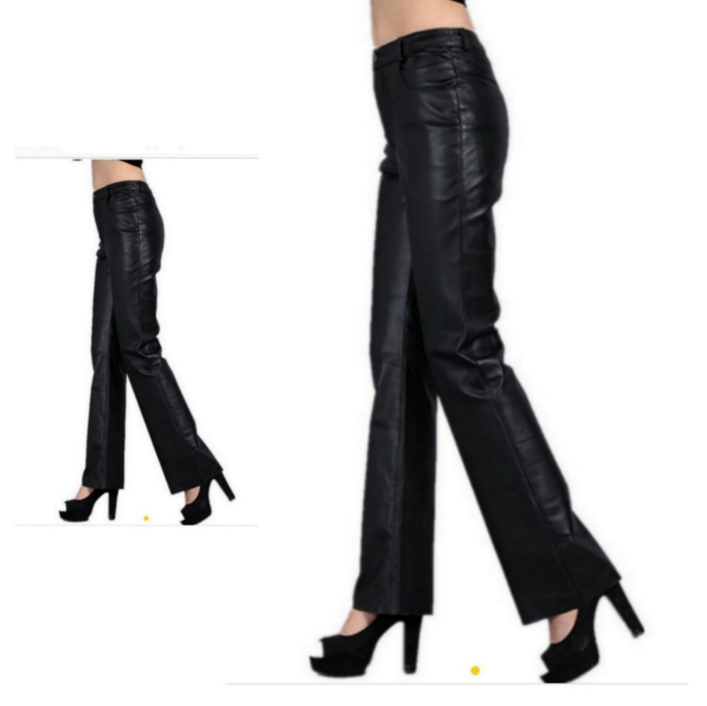 Black  leather bootleg pants